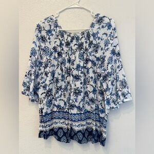 Croft & Barrow Blue and White Floral Blouse